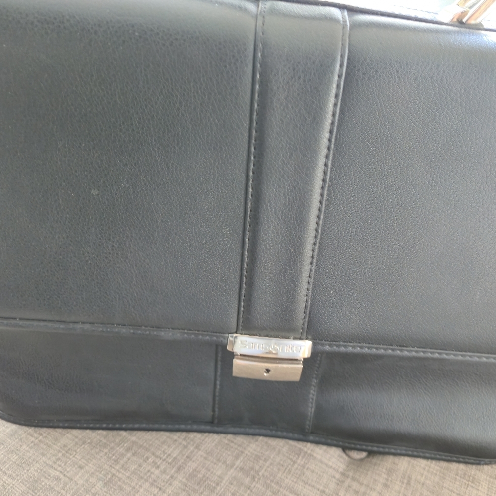 Classic Black Leather Briefcase with Silver Hardware